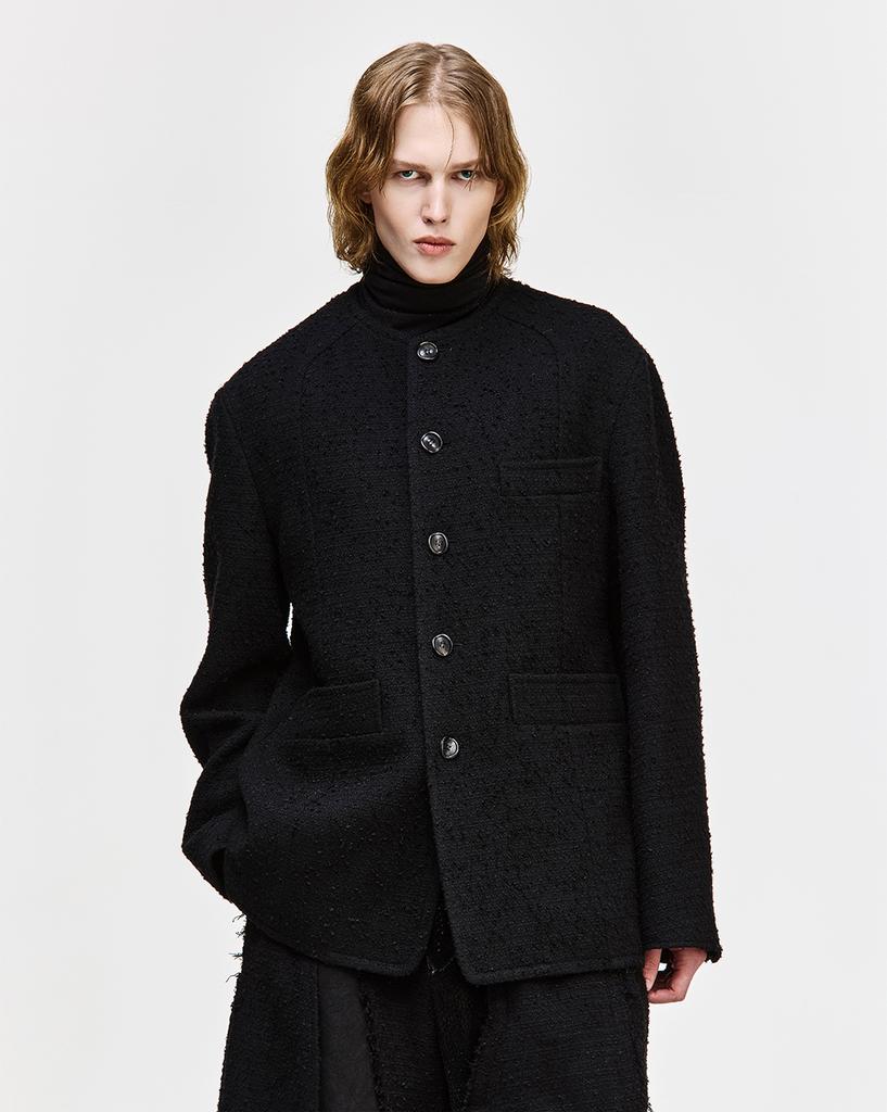 Songzio Collection Round Neck Tweed Blazer Black Sh5Jk710Bk