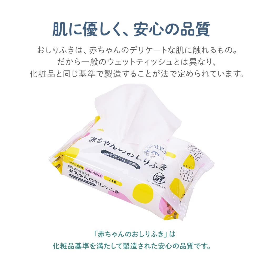 Iris Plaza Baby Made In Suitable for Newborns and 80 Moisturizing with Peach Leaf Propylene Soft Wet Wipes for Hands and Mouth Wipes, Japan, Up, 99%