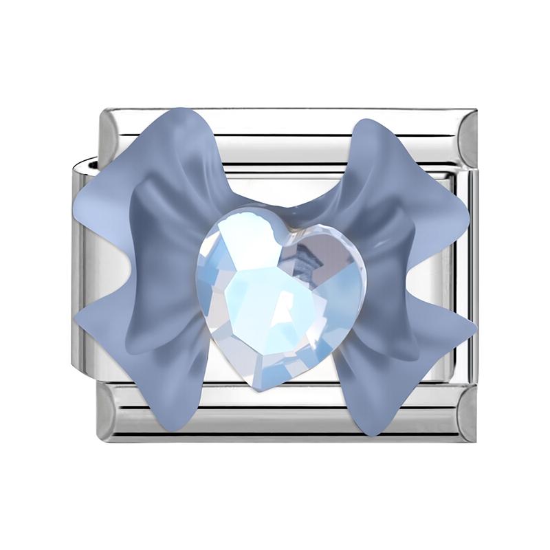 Sweet Cute Bow Knot Butterfly Pink Blue Heart Italian Charm Links Fit 9mm Stainless Steel Bracelet Women DIY Making Zircon Gift