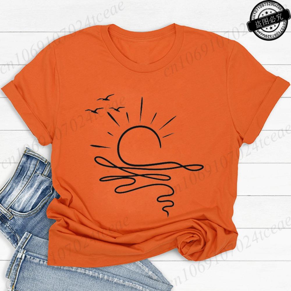 Sun Ocean Shirt Graphic Boho Summer T Shirts Trendy Beach Tee Cute Minimalist Summer T-Shirts Short Sleeve Trip Women's Shirts
