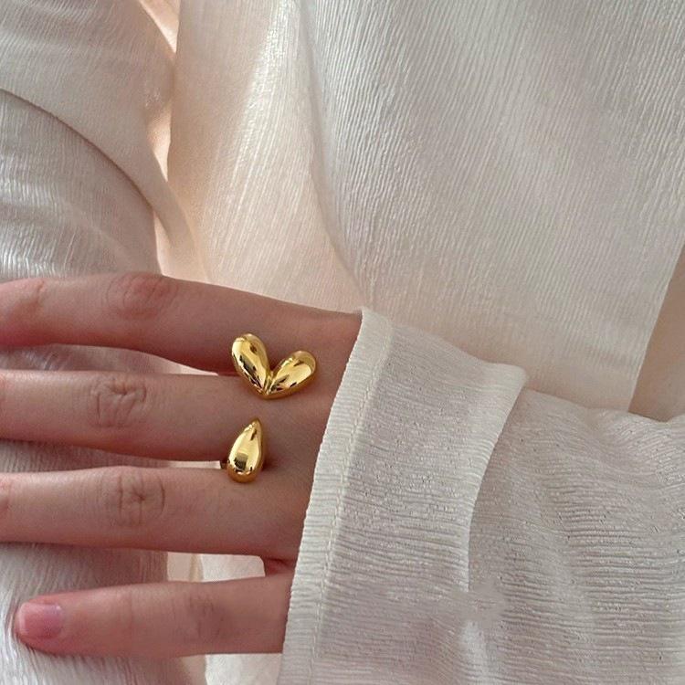Sweet Heart Adjustable Women's Geometric Water Drop Ring - Trendy, Versatile, Niche Design Index Finger Ring