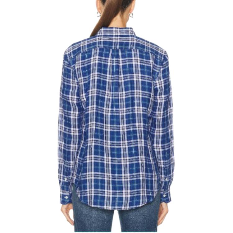 Polo Ralph Lauren Geruite Enkele Rij Knopen Spitse Kraag Lange Mouwen Shirt Dames shirts Blauw 211920926-009