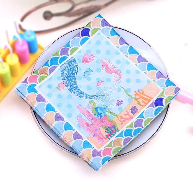 Disposable Party Napkin Double Layer 20 Pieces/Pack Mermaid Pattern Patterns