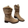 Soft Leather Version~ Western Pleated Short Boots Women'S Stacking Boots Retro British Style Small Inner Height Increase Short Martin Boots