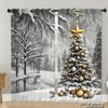 2-Piece Set Of High-Definition Digital Printed Curtainssnowy Winter Scene With Golden Christmas Treehome Decoration Style