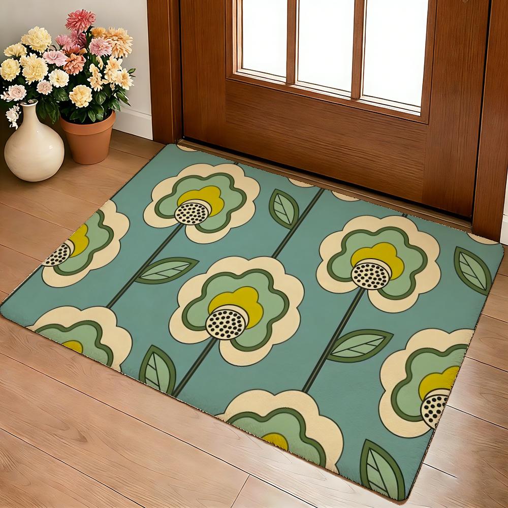 O-Orla Kiely Flower Floor Mat Cozy Flannel Soft Thick Non-Slip Mat For Living Room Bedroom Kitchen Decor Rugs