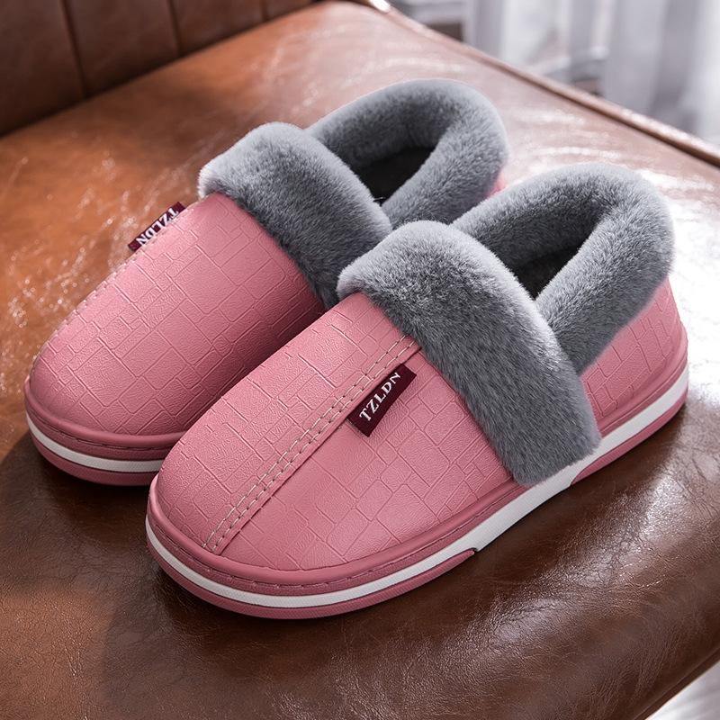 Autumn and Winter Leather Waterproof Bag and Cotton Slippers Men's Non-slip Thick-bottomed Warm Plush Cotton Slippers