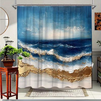 1pc Ocean Wave Bath Curtain - Coastal Beach Theme Decor with Stunning Scenic Design, Durable Polyester Fabric, 70. 8x70. 8 Inche