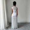 European and American women's summer fashion and elegance polka dot printing chest folds waist sleeveless long dress women