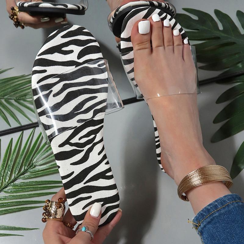 Large size slippers women's new fashionable transparent upper one-word comfortable flat bottom outer wear cool slippers women