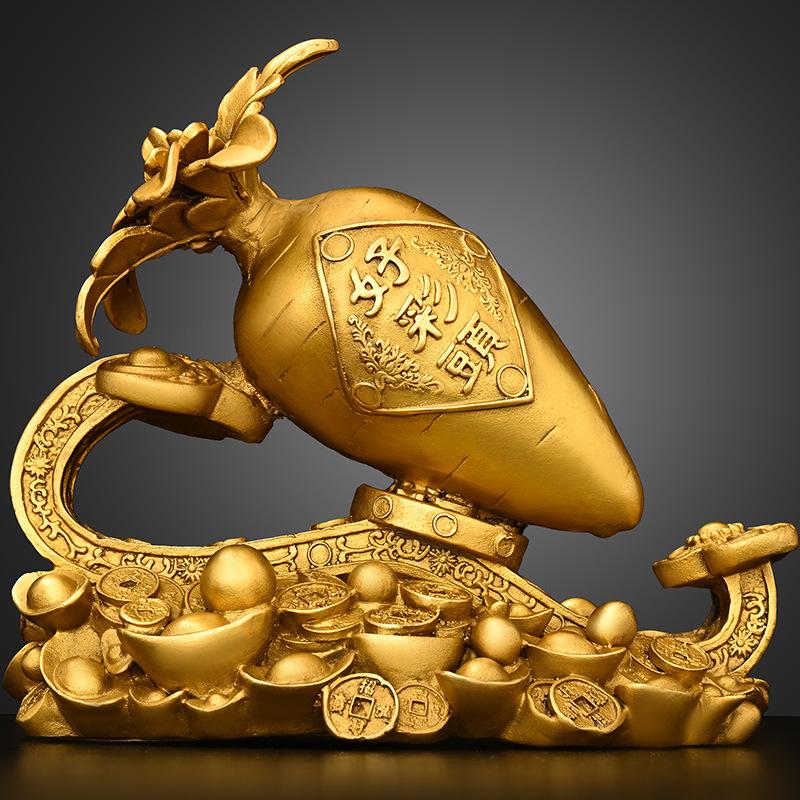 קישוט ראש למזל טוב נחושת טהורה רוیی מטבע יואנבאו מבורך גזר גדול מתנה לחנוכת בית למשרד בית