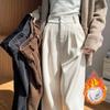 Pantalones Gruesos de Felpa de Algodón Europeo de Cintura Alta Pierna Ancha para Mujer para Primavera, Otoño, Invierno