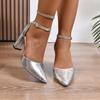 2025 Spring and Summer New French One Buckle Strap High Heels Block Heel Fashion Pointed Toe Women's Singles