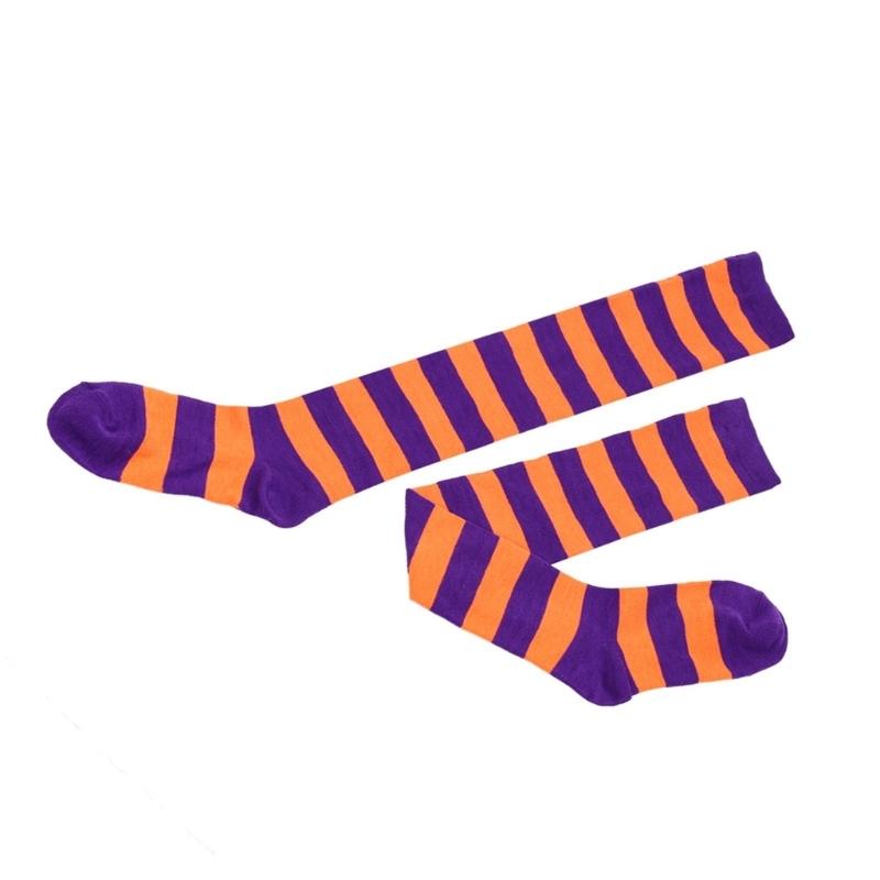 Regenbogen Oberschenkelhohe Socken Bunte Streifen Über das Knie Socken Strumpfwaren Halloween Cosplay Kostüm Zubehör Damen Herren Kind