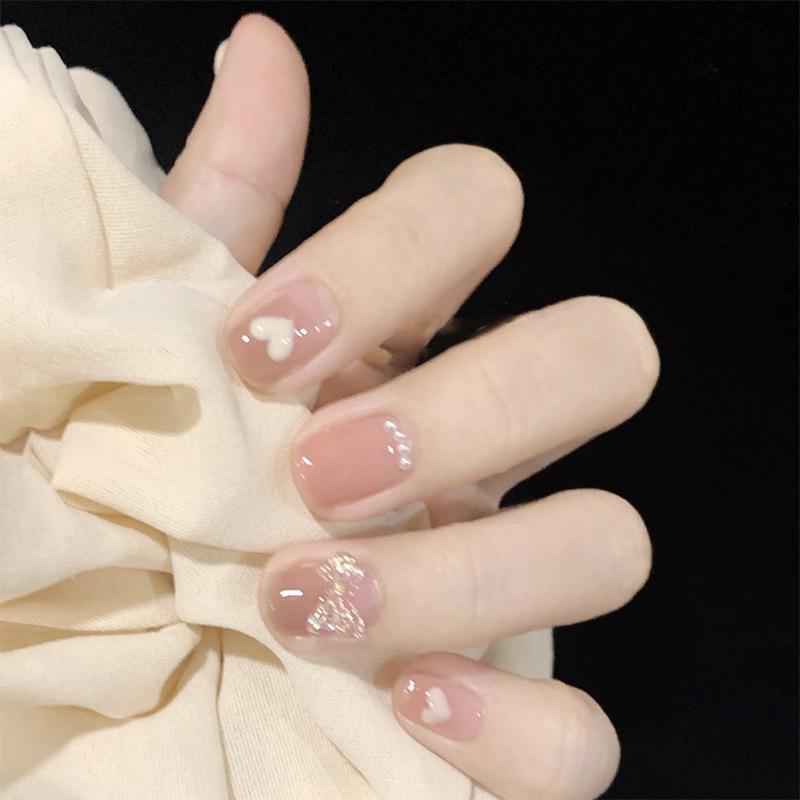 White Heart Bow Press-On Nail Art Tips - Removable and Finished