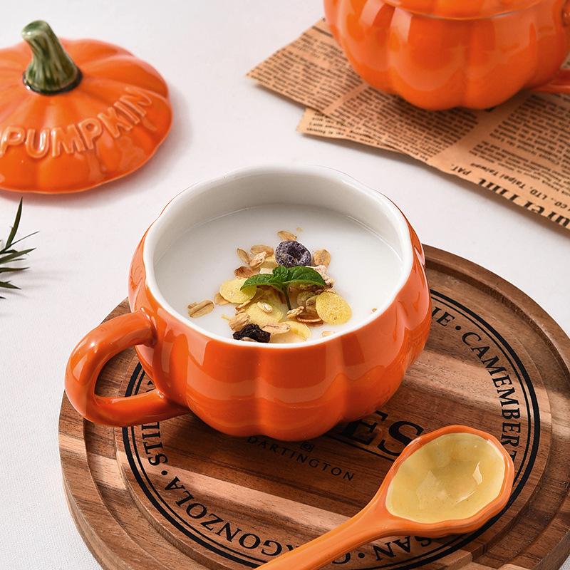 Pumpkin Cup Mug with Lid Spoon High Value Water Cup Office Home Breakfast Cup Practical
