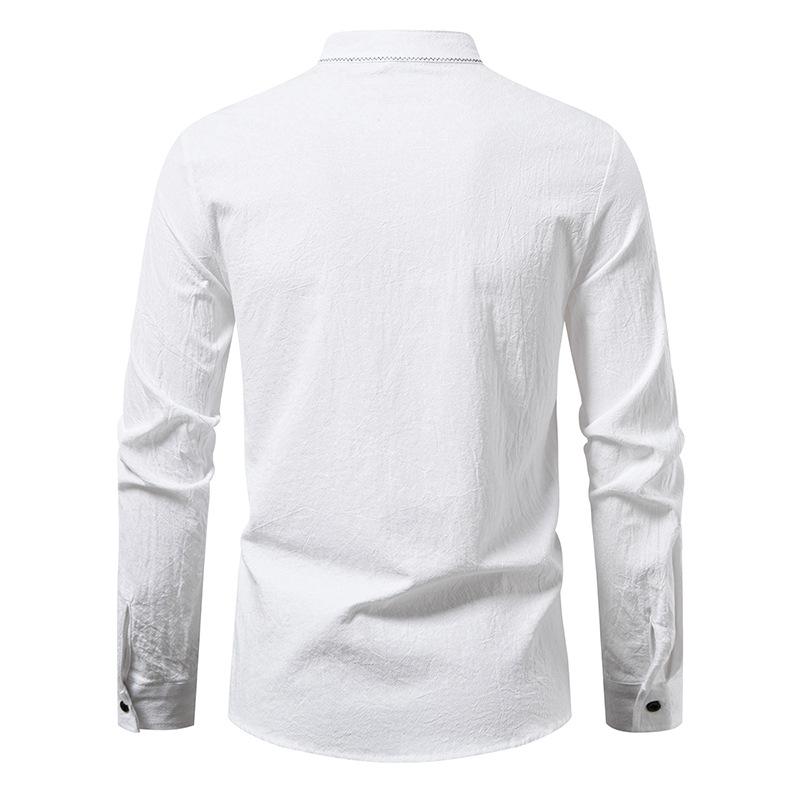 Men's Lace-Up Stand Collar Long Sleeve Shirt Casual Retro Top for Men Spring Autumn Fashion Multi-Color Male Blouse