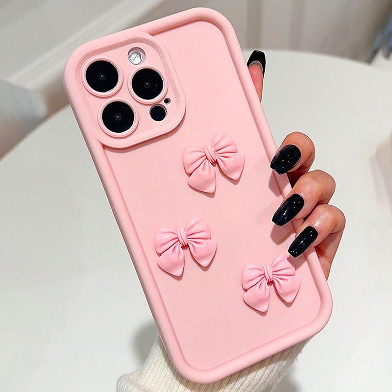 Cute 3D Bowknot Silicone Phone Case For iPhone 11 12 13 14 15 16 17 Pro Max 16E X XS XR 7 8 Plus Bow Lanyard Hanging Rope Cover