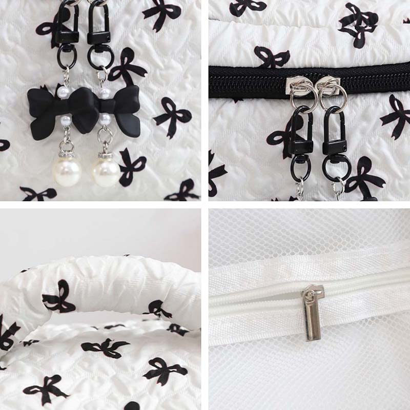 WTEMPO Elegant Bow Printed Makeup Bags Large Capacity High-end Women's Nail Care Handbags Travel Cosmetics Storage Bags Double Head Zipper Purses