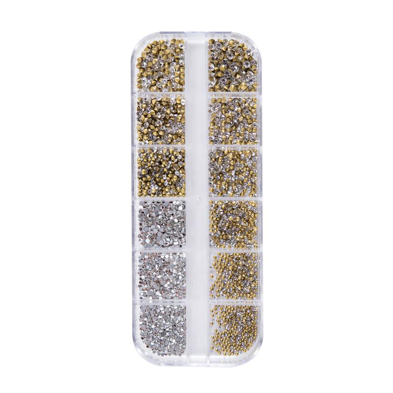 12 Grid White White Ab Pointed Bottom Rhinestone Set Ss3-Ss20 Nail Art Trinkets Glass Nail Art Pile Diamond Trinkets