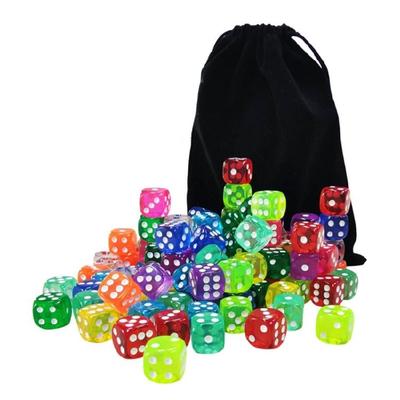 100Pcs 14mm Dotted Dices Set for Gaming Enthusiasts Six Sided Dices Colorful Dices with Storage Bag for Board Game