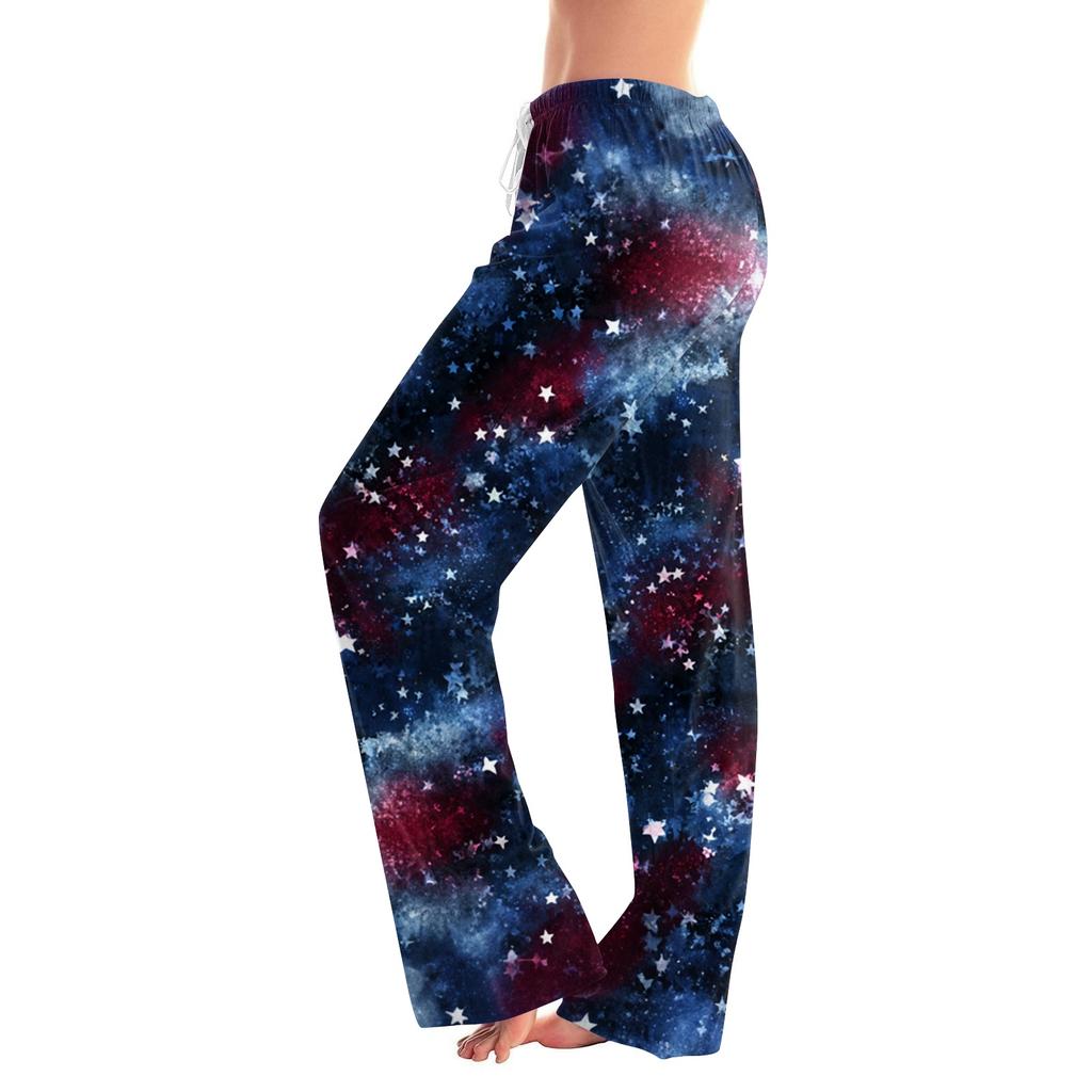 Damen-Hose mit Kordelzug-Taille, lockere Passform, Aufdruck zum Unabhängigkeitstag, lange Hose, lässige entspannte Hose mit Sternenmuster-Design