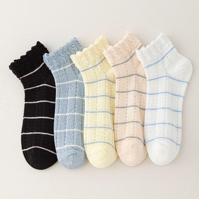 Sock Children's Spring/summer Striped Mushroom Lace Ankle Socks Trendy Versatile Breathable Cotton Short Socks with Lace