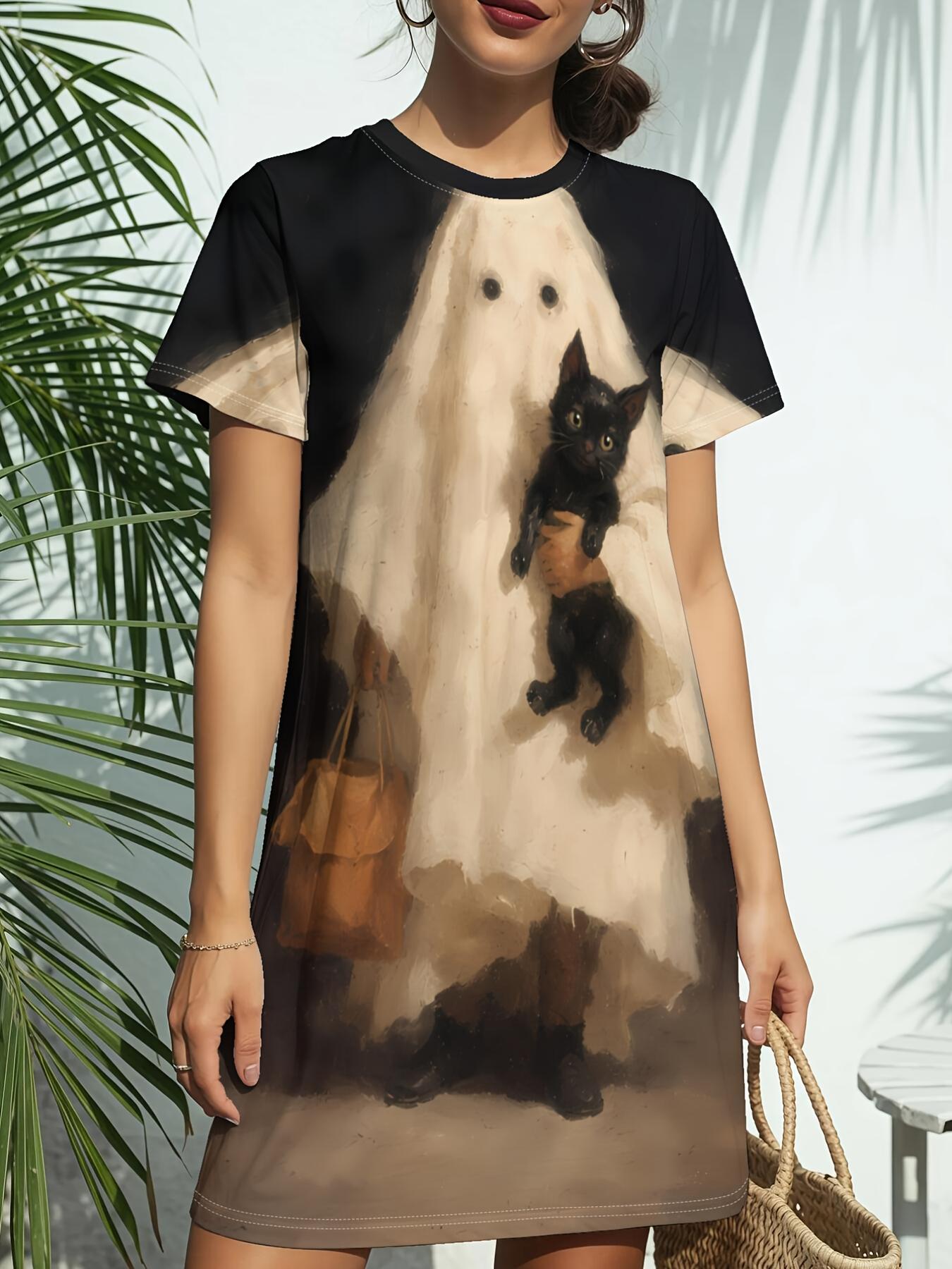 

Women s Short-Sleeve T-Shirt Dress with Cute Print - Round Neck Casual -Line Dress Suitable for Daily Wear. Birthday Gifts. Spring Summer Outfits. The XS дубильная кора