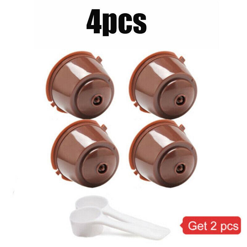 2/4 Pcs Set Refillable Coffee Capsule Filter Cup Reusable Caps + Spoon + Brush Filter Baskets Pod Strainer Coffeeware with Spoon