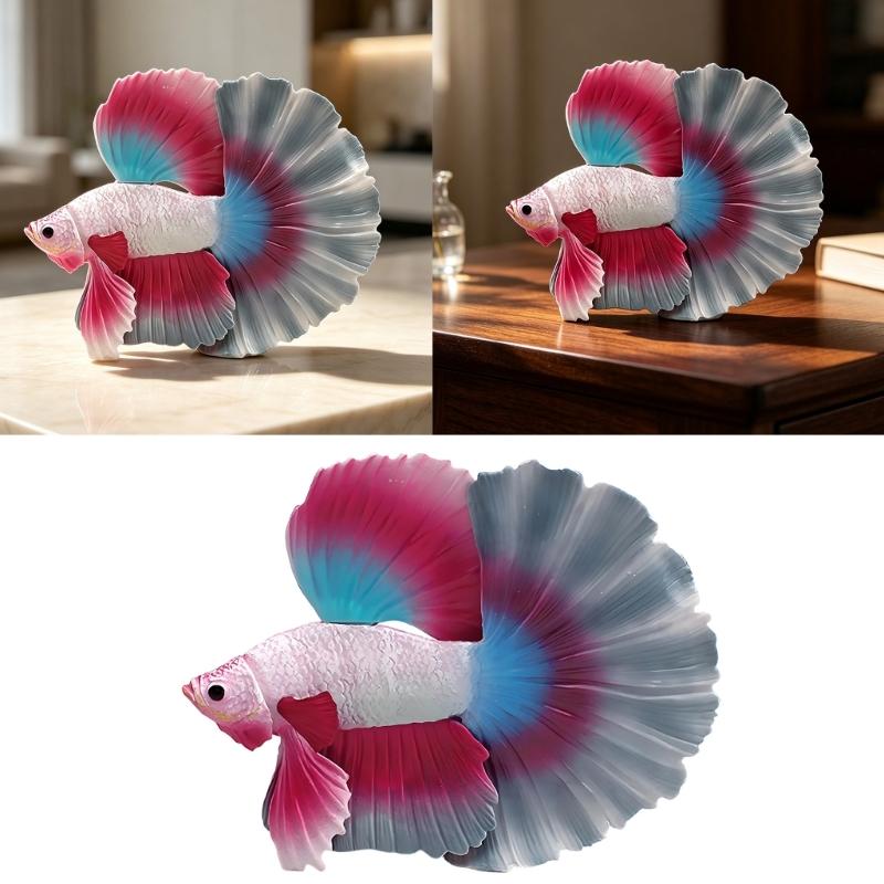 Mini Betta Fish Statue for Shelf Decors, Colorful PVC Tropics Fish Model Ornament with Realistic Detail for Desk and Living Space