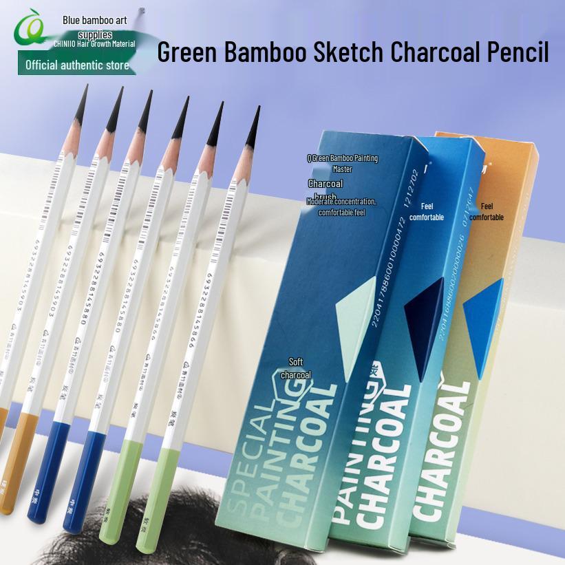 Flowing Light Charcoal Pencils: White, Green Bamboo, & Extra Soft for Sketching