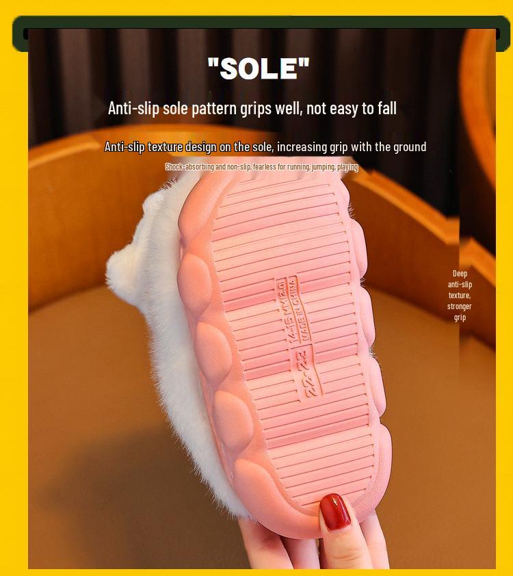 Children's Furry Cotton Slippers - Boys & Girls Half-Covered Warm Shoes for Autumn/Winter 2025