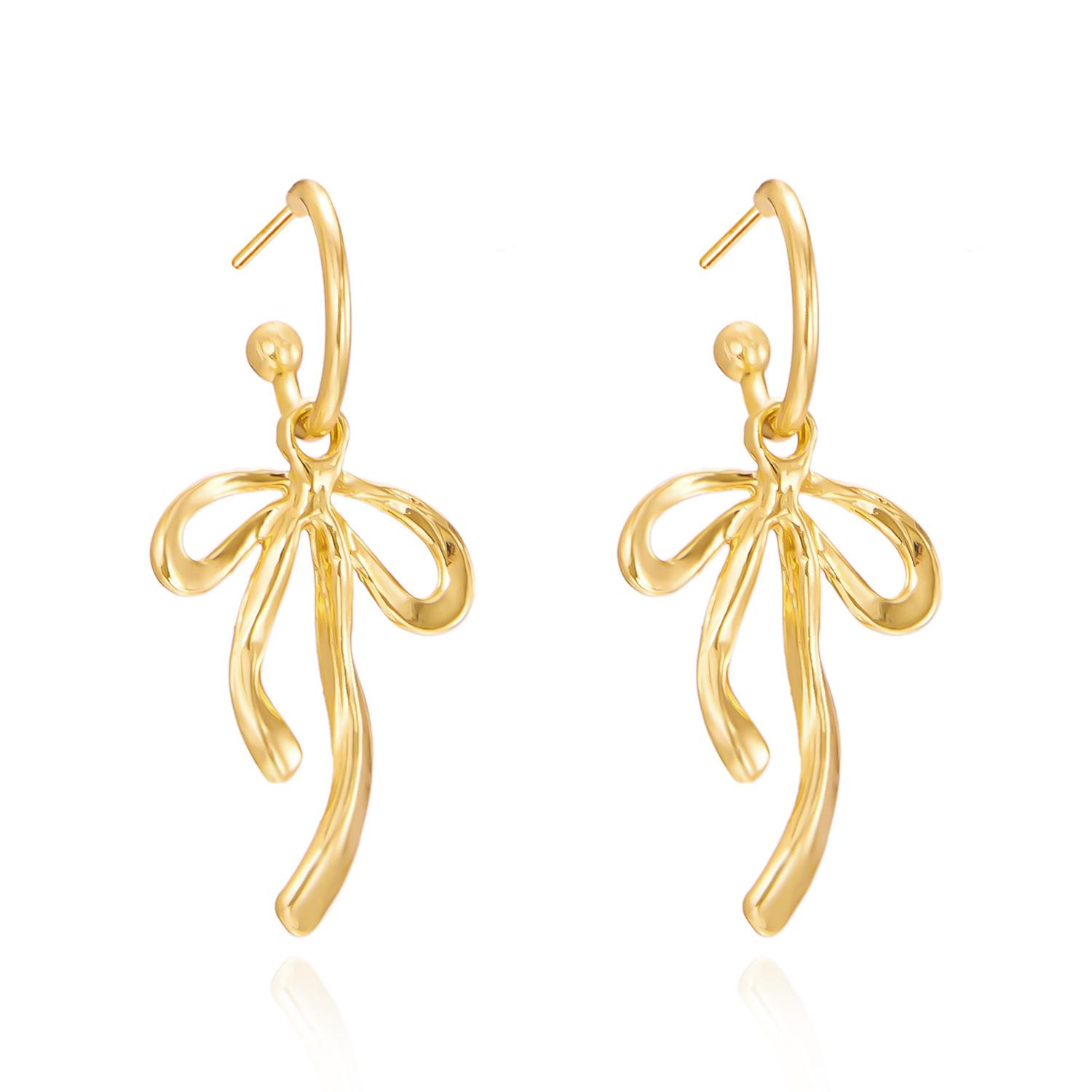

Bowknot Earrings Retro Soft Versatile Gold Color Tassel Stud Earring Jewelry for Daily Wear By Women Gifts