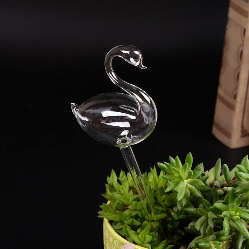 Swan Automatic Flower Pourer Glass Vase Crafts Hydroponic Animal Plant Waterer