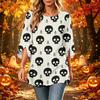 Women's Halloween Printed Casual Loose Fit Round Neck Three-Quarter Sleeve Top