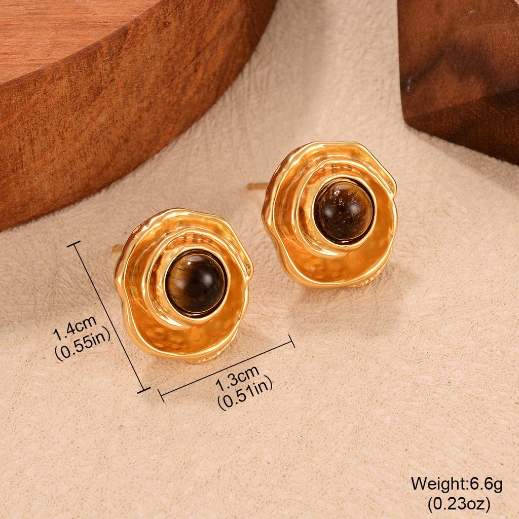 Coffee Earrings New Niche Tiger Eye Series Hong Kong Style Autumn and Winter Earrings Light Luxury Retro Simple Stud Earrings