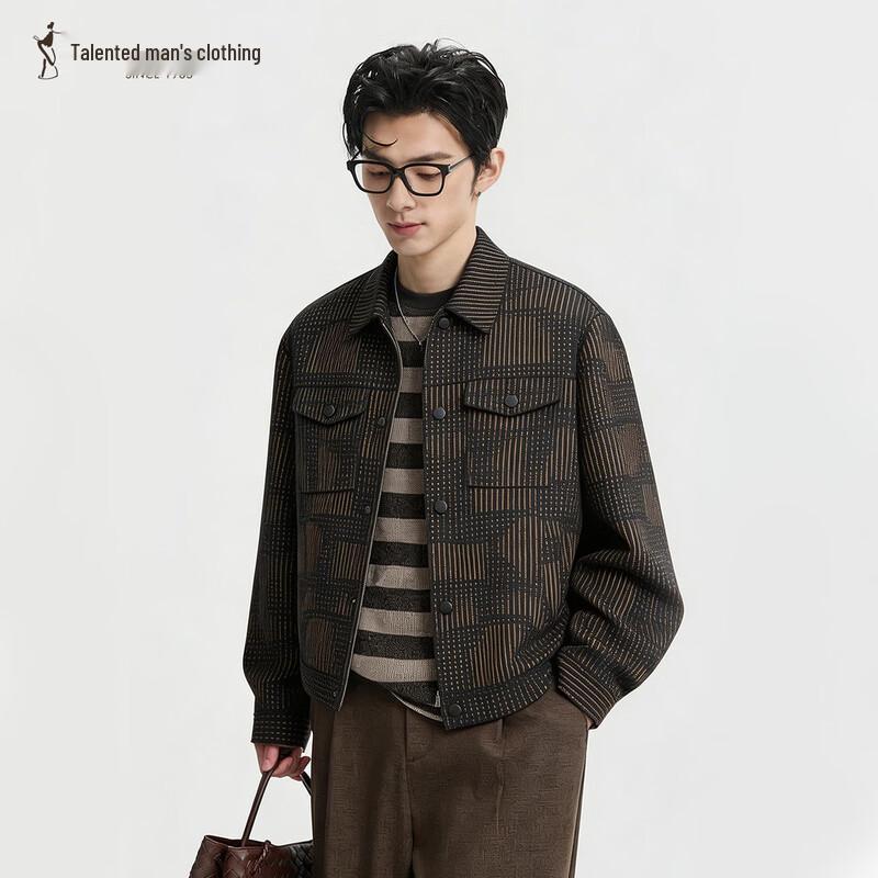 Men s Contrast Stripe Splicing Lapel Jacket 2XL