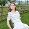 Betu Women's Striped Short Sleeve Blouse with Ribbon Detail