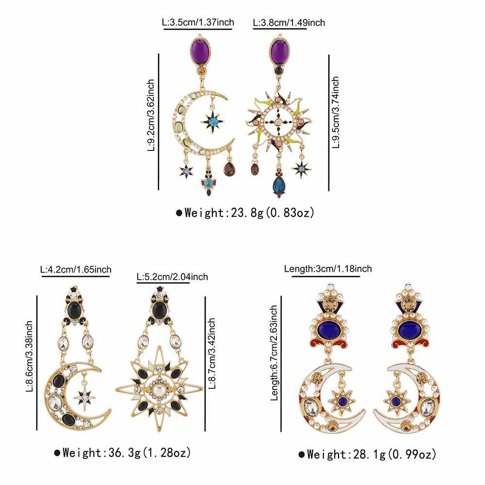 Medieval Style Dangle Earring Handmade Crystal Earrings Retro Sun&Moon Earrings  Birthday Gift