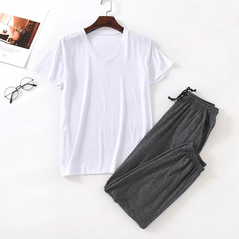 Spring and Summer Men's Pajamas Suit Modal Viscose Fiber Short-sleeved Trousers Loose  Casual Home Wear