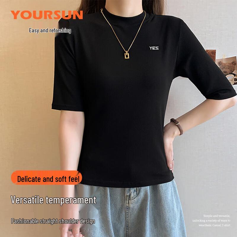 

Женская элегантная однотонная футболка Yiershuang с круглым вырезом и рукавами средней длины L