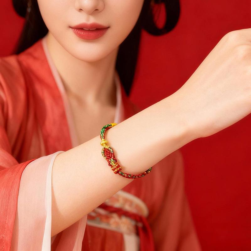 Year of the Horse Zodiac Red String Bracelet with Eight Guardian Deities Amulet
