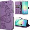 Case for Samsung Galaxy A18 5G/4G, Anti-Scratch PU Leather Purple Butterfly Pattern - 2 Tempered Glasses