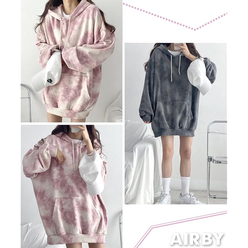 [Air Buy] tie dye pattern hoodie ladies Relaxing oversize pullover hooded Lazy Rakuchin gray 5S-A13-GYXL
