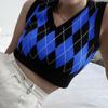 Holiday Autumn and Winter Personalized Fashion New Arrival Woolen Women's Clothing Sexy Plaid Color Contrast Short Sleeveless Vest Tops