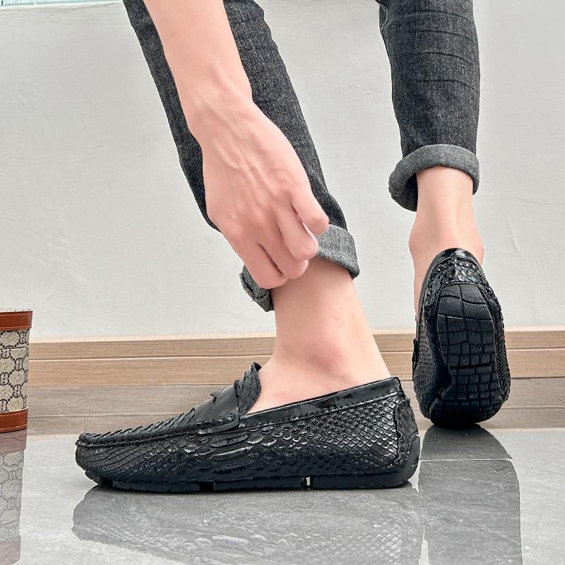 Herren Mokassins Fahrschuhe Leder Flats Lässige Slipper Übergröße Farbdruck Schuhe für Herren