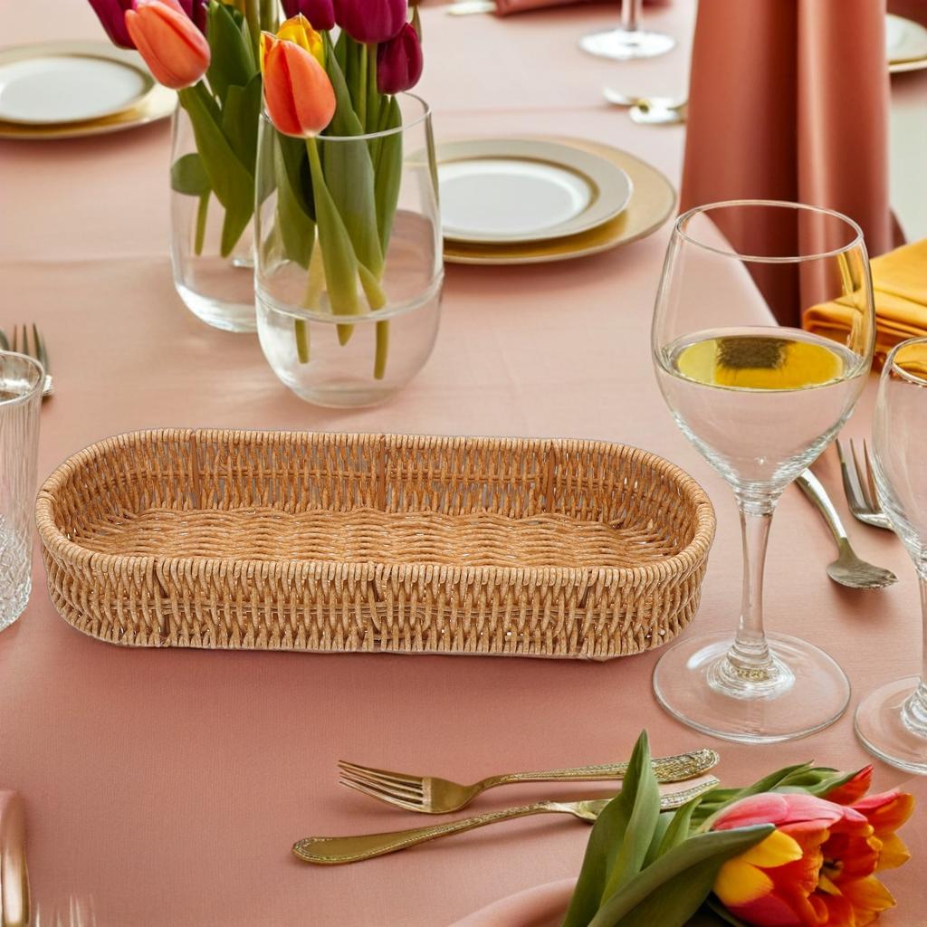 Rectangular Imitation Rattan Cutlery Basket Handwoven Organizer Flatware Kitchen Utensil Storage Tableware Chopstick Holder