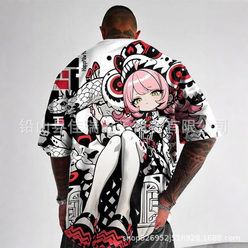 Mens Loose Fit Short Sleeve T-Shirt With 3D Digital Print Breathable Cotton Blend Sports Casual Wear