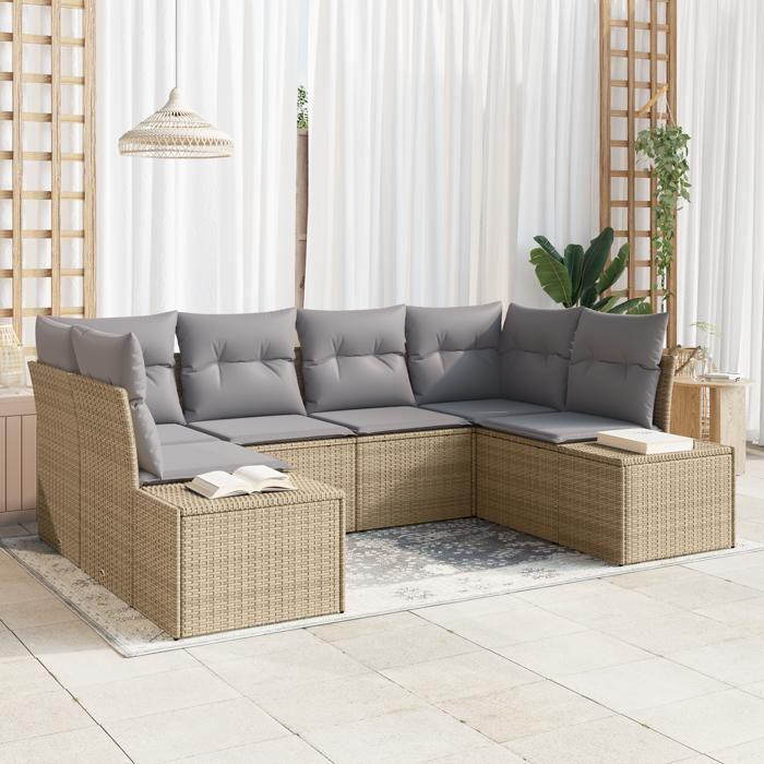 VidaXL Ensemble de canapés de jardin 6 pièces avec coussins Beige Poly Rattan 3347200
