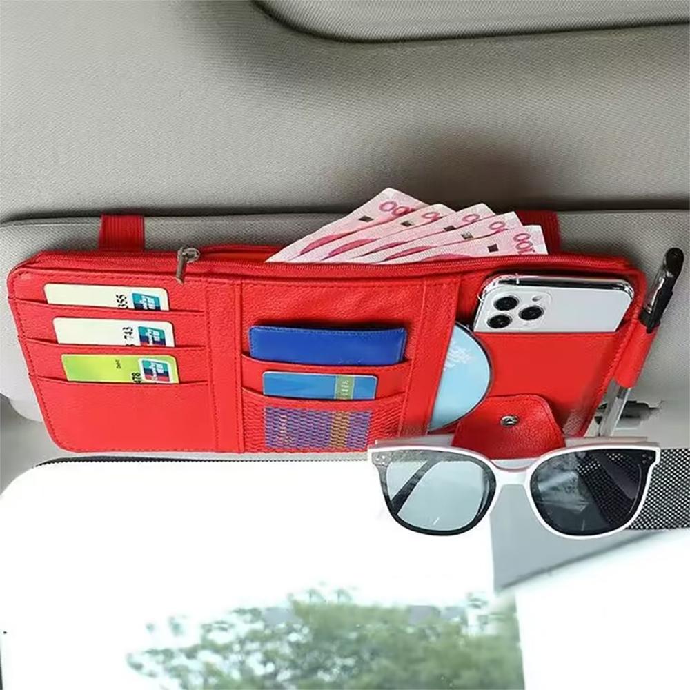 Car Glasses Storage PU Leather Multi-Function Sun Visor Point Organizer Storage Pocket Auto Sunglasses Holder Cards Organizer